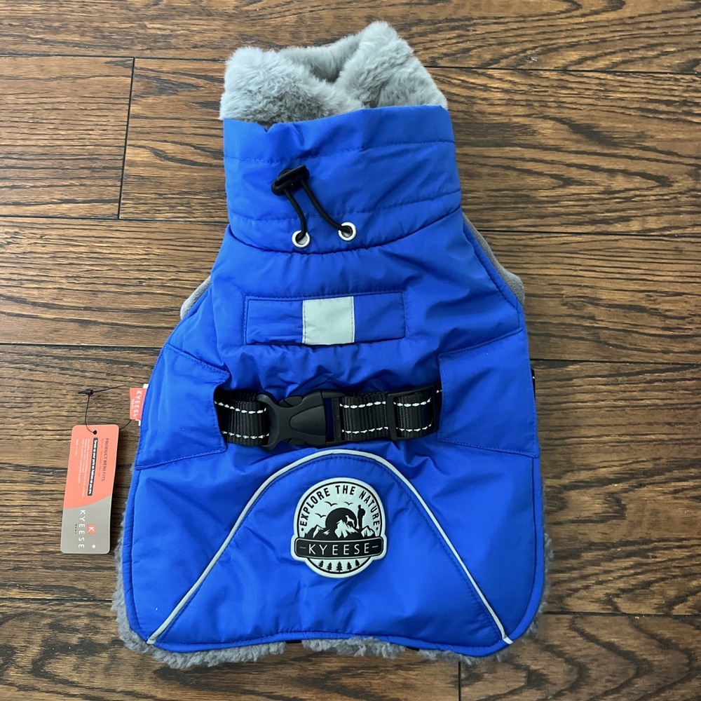 kyeese sherpa lined dog vest coat blue explore the nature Small